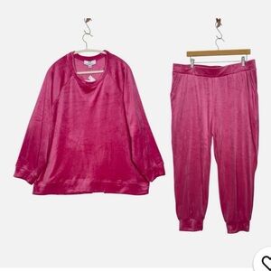 Magaschoni Y2K Velour Jogger Set Tracksuit 2X Pink Loungewear Relax Comfort NWT